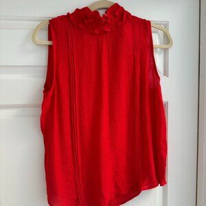 Red ruffle neck sleeveless top